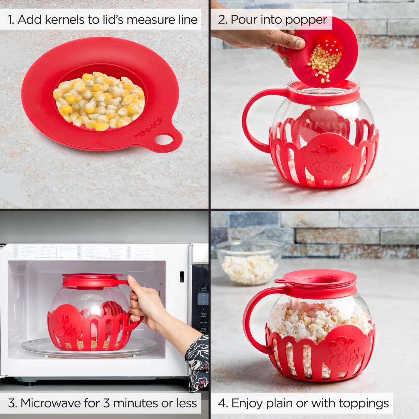 Microwave Micro-Pop Popcorn Popper Bundle Set, 3-in-1, 1.5 Quart and 3 Quart - Ecolution
