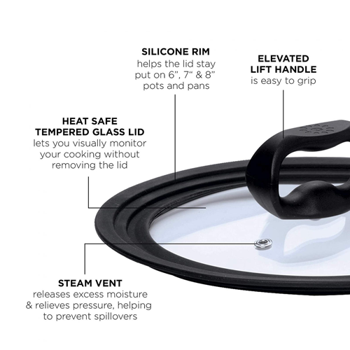 Small Universal Lid, 6′′–8′′, Vented Tempered Glass, Silicone Rim - Ecolution