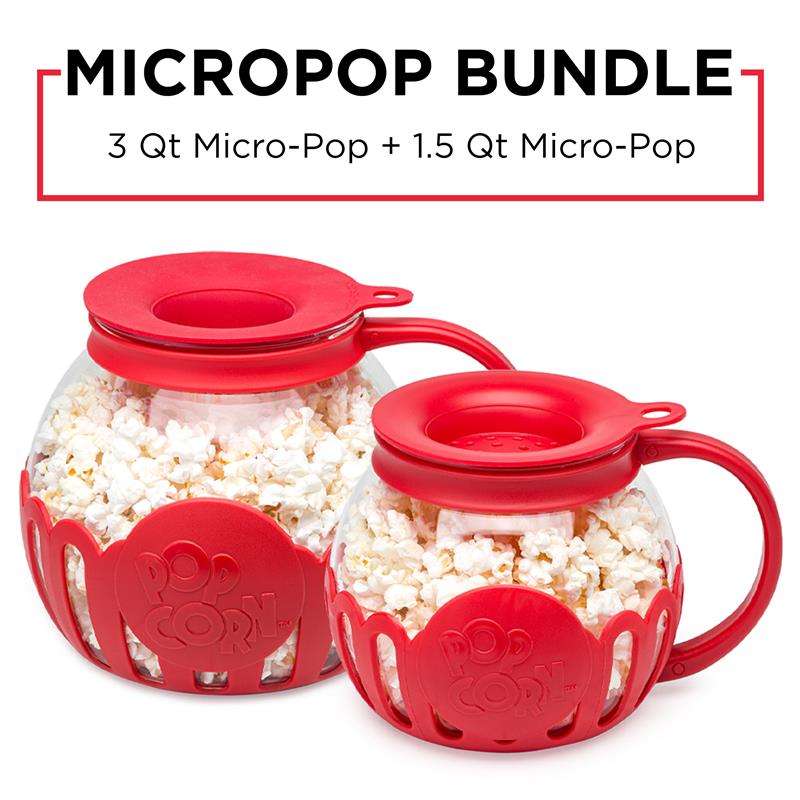 Microwave Micro-Pop Popcorn Popper Bundle Set, 3-in-1, 1.5 Quart  and 3 Quart - Ecolution