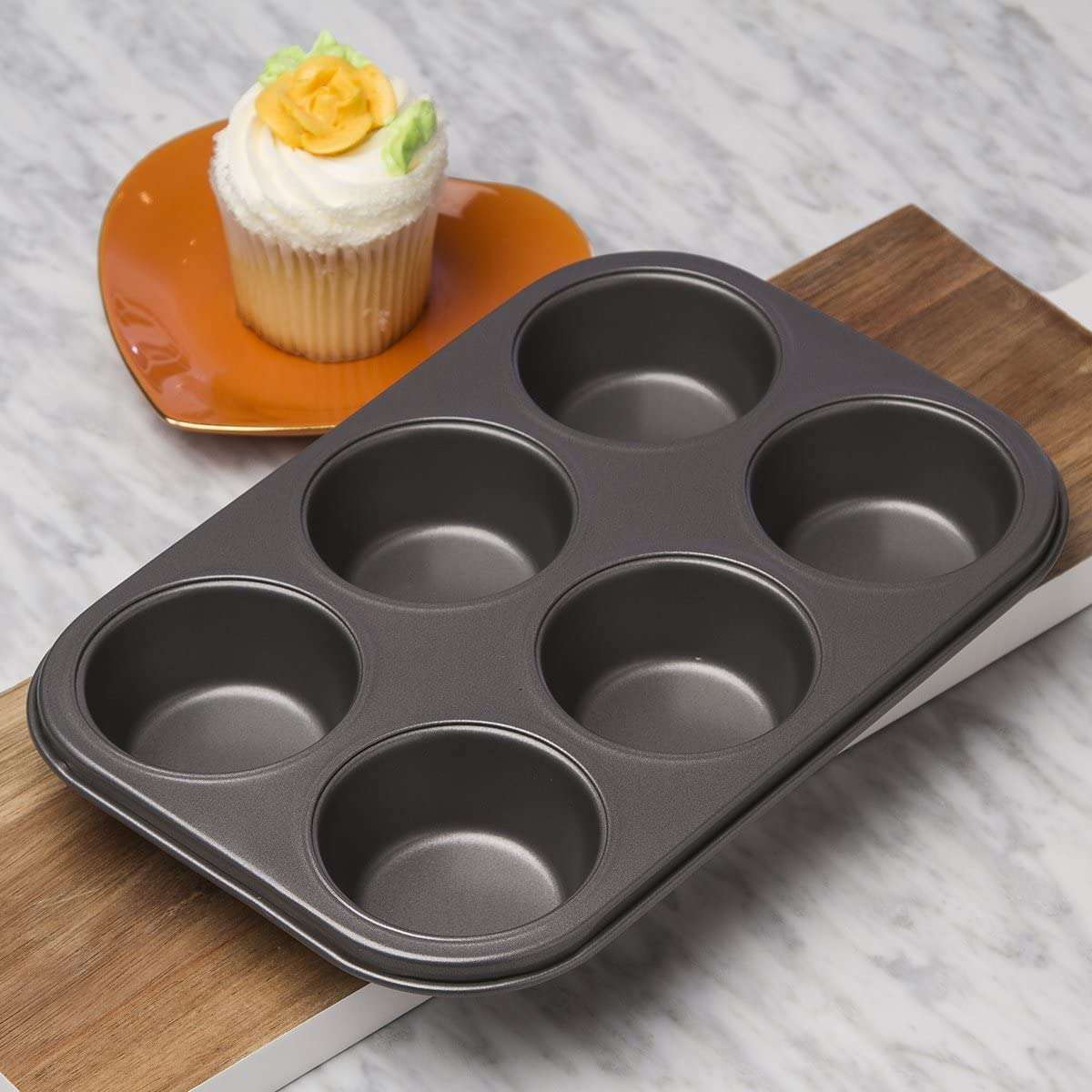 BakeIns Non-Stick Muffin Pan / Cupcake Pan, 6 Cup - Ecolution